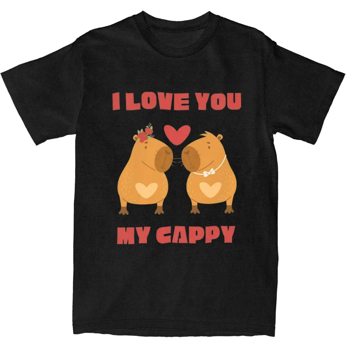 Fun I Love You My Cappy Quote T-Shirt Animal Harajuku T-Shirt Short Sleeve Y2K Tshirt Pure Cotton Round Neck Plus Size Top Tees