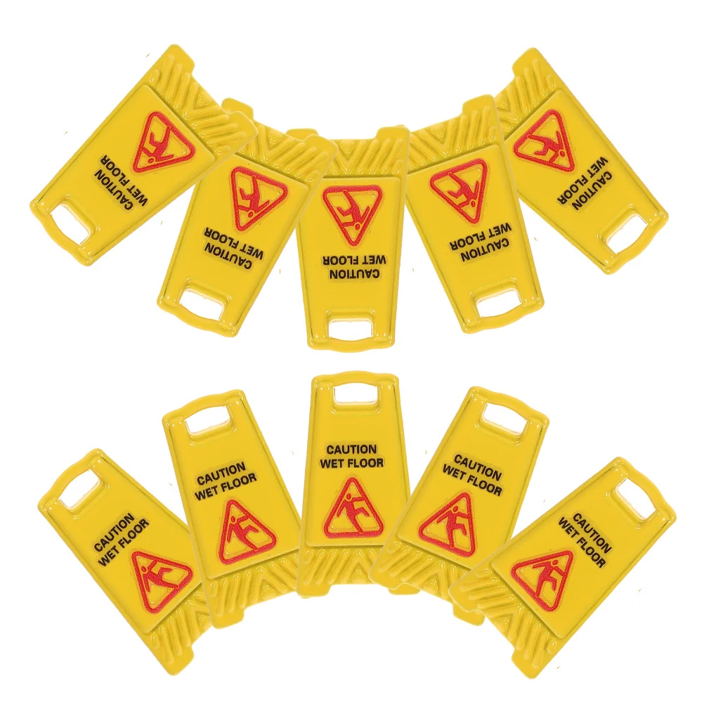 10pcs Mini Warning Sign Realistic Alloy Caution Safety Education For Dollhouse Slippery Floor Pretend Roleplay