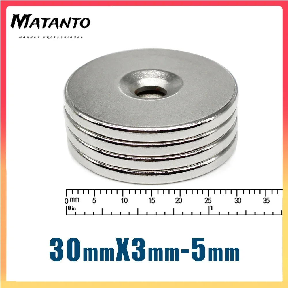 

2/5/10/20Pcs 30x3-5mm Round Strong Magnets with 5mm Hole Disc Countersunk Fridge Magnet Search Neodymium Magnets Magnetic Sheet