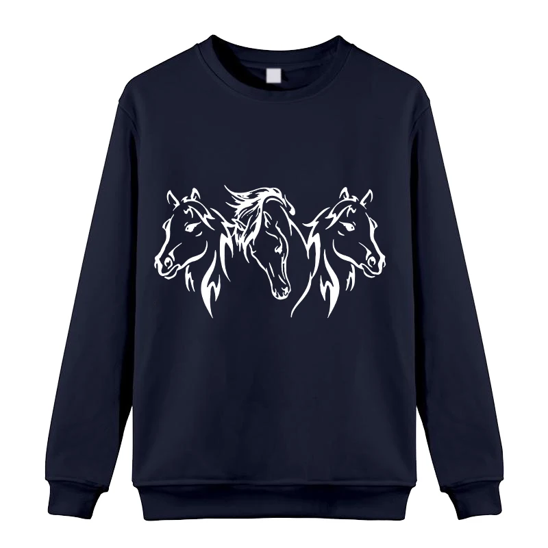 Woman Solid Color O-Neck Sweatshirt Casual Loose Harajuku Aesthetic Streetwear Horse Head Pullover Tops