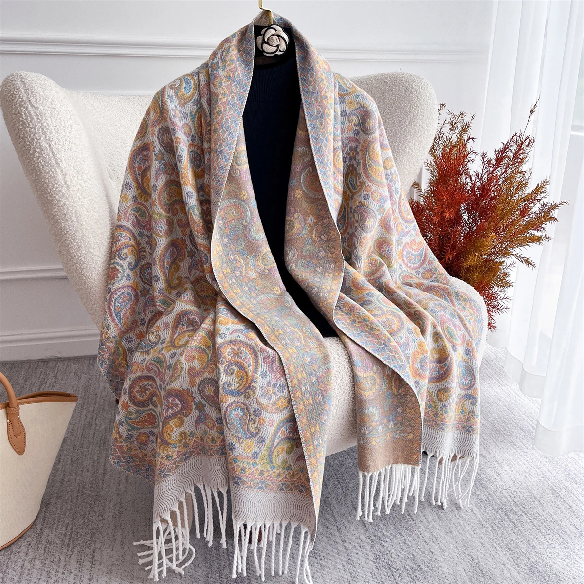 

Женский шарф с узором пейсли, кашемировые зимние шали из пашмины, хиджаб с кисточками, повязки на голову, женский головной платок, шарфы, платок Bufanda