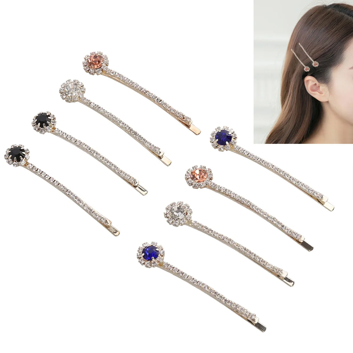 

8 Pcs Crystal Hair Clips Kids Girls Snap Barrettes Metal Child Various Colors Bright Festivals Party