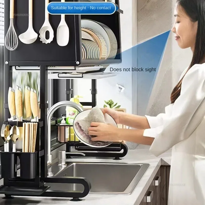 Modern Carbon Steel Dish Drainer for Kitchen Sink Kitchen Cabinets Desktop Drain Rack Multifunction Tableware Drainboard
