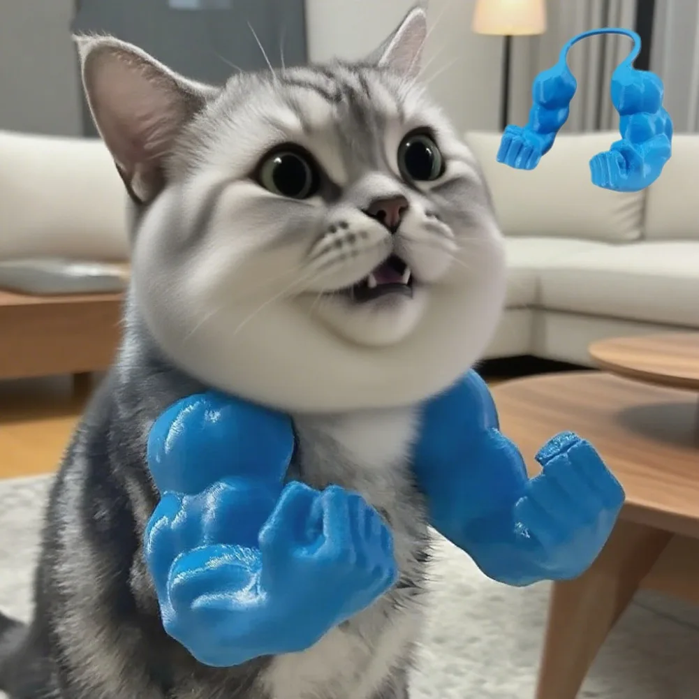Funny Cat Muscle Arm Collar 3D Printed Cosplay Pet Neck Hanging Props Kitten Costume Dog Toys Party Halloween Accessories Things