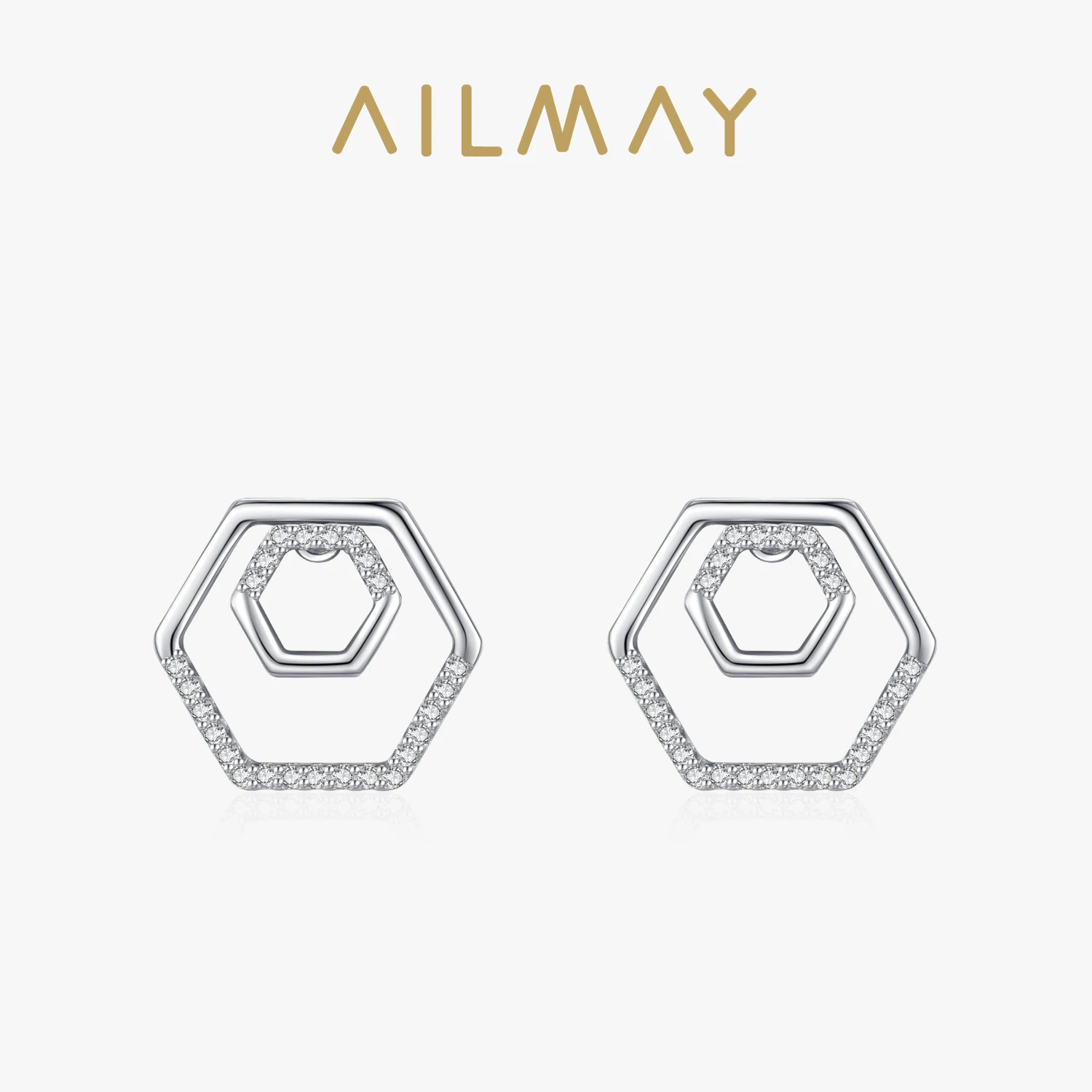 

Ailmay очаровательные сверкающие шестигранные серьги 100% Стерлинговое Серебро 925 пробы геометрические CZ серьги-гвоздики для женщин модные ювелирные изделия