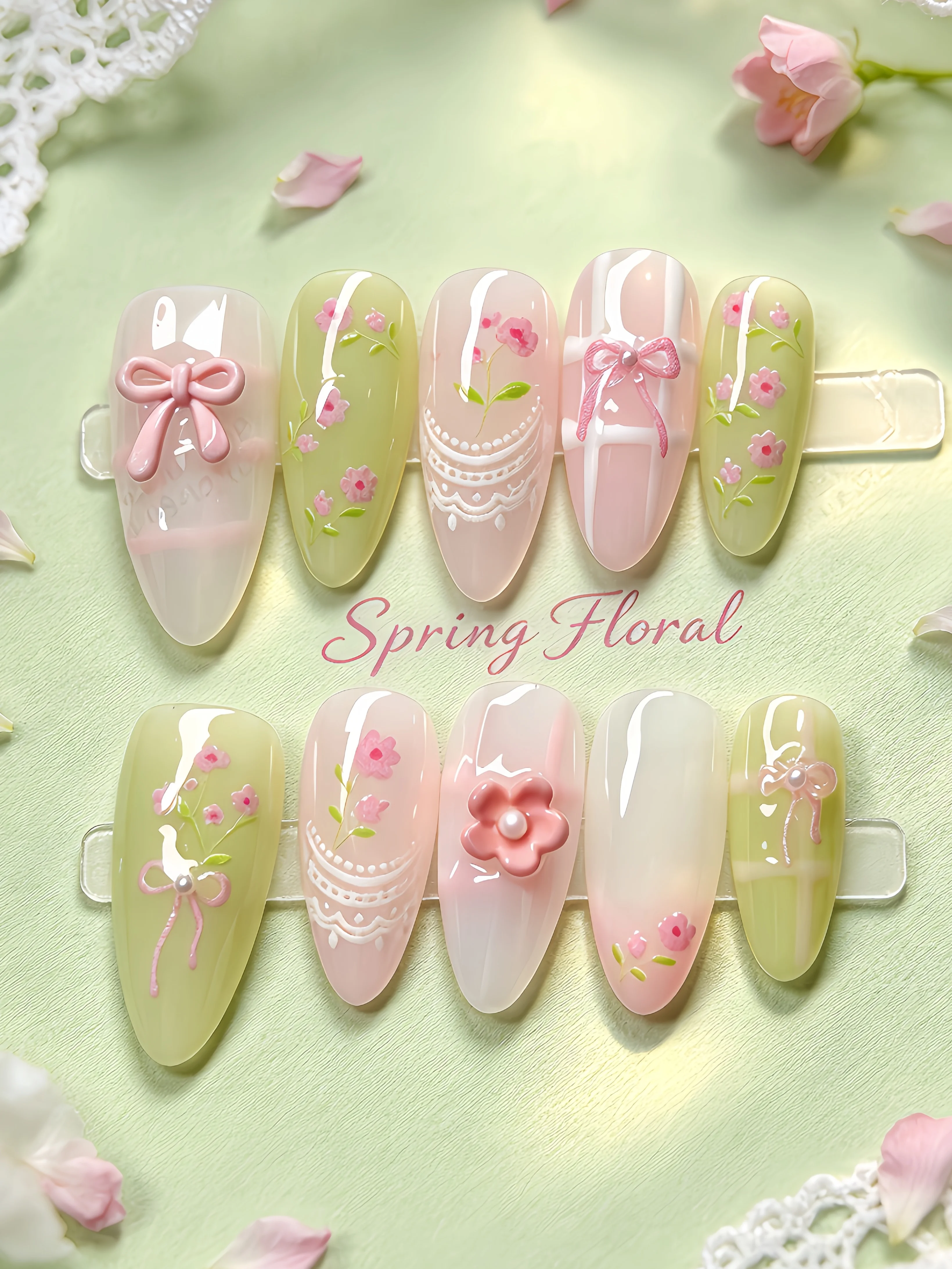 Nail Art Pink - Накладные ногти с цветочным узором в