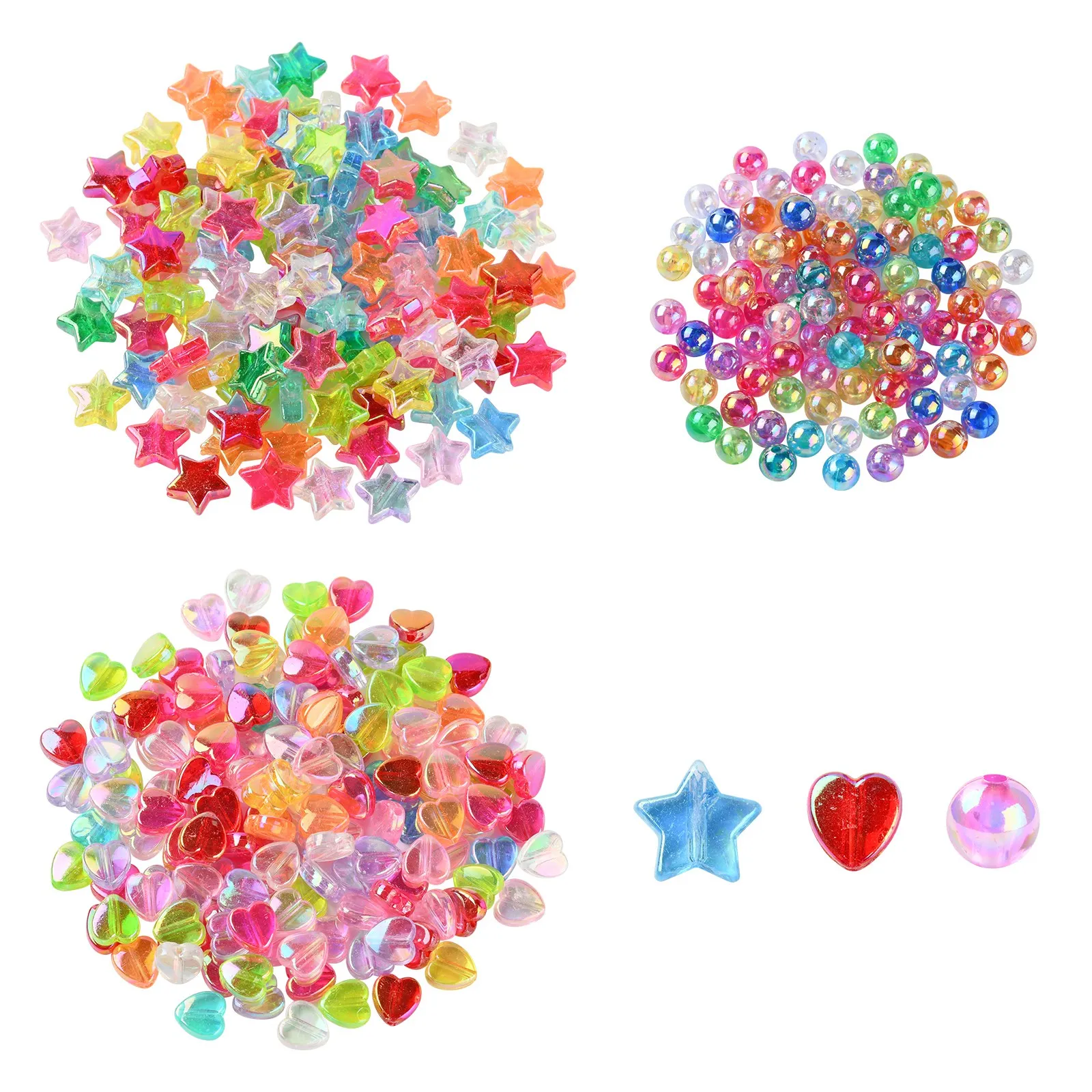 

350Pcs Transparent Acrylic & Plastic Beads Heart/Star/Round Mixed Color Spacer Beading Jewelry Findings for DIY Bracelet Making