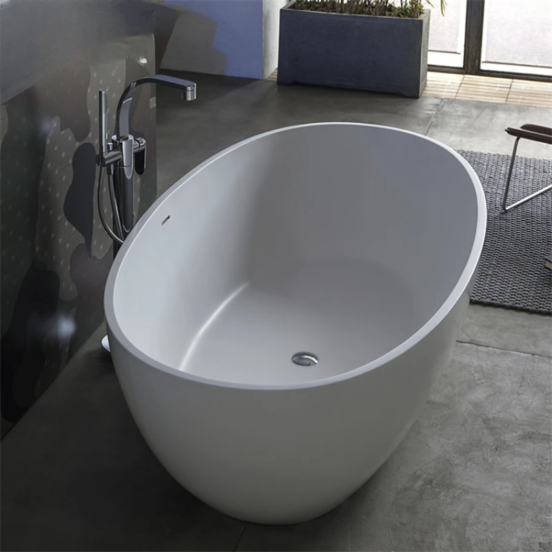 

White thin edged goose egg hotel homestay matte artificial stone adult couple bathtub bathtub bathtub customization