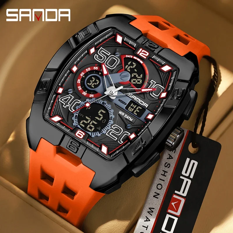 SANDA Fashion Trend Men's Sport Watch Large Dial Luminous Chronograph Multi-function Waterproof Teenagers Students Watch Clock