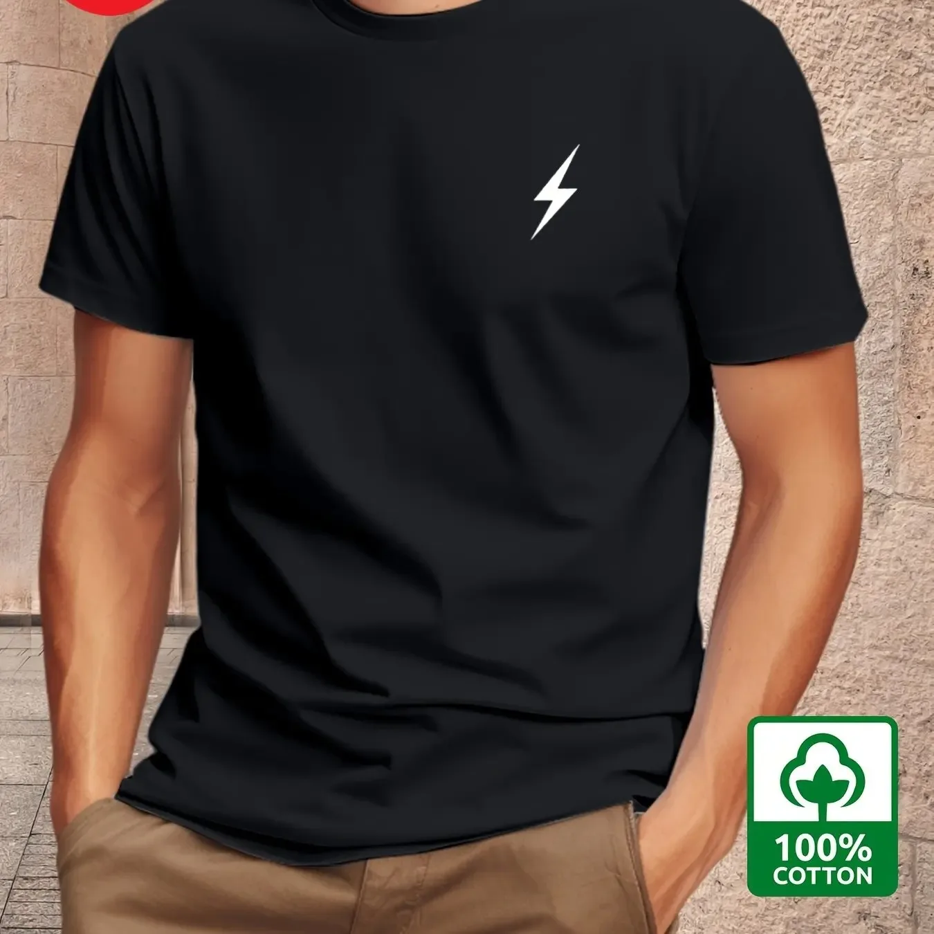 

Men's summer 100% pure cotton fashionable casual loose lightning pattern printed round neck short sleeved T-shirt top