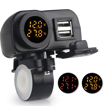 3.0 Ricarica per moto Caricatore doppio USB Voltmetro Termometro Display digitale Presa per caricabatterie per telefono cellulare Accendisigari per auto