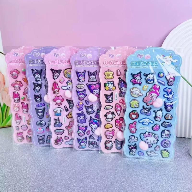 1/6pcs Leuke Sanrio Butt Stickers My Melody Kuromi Cinnamoroll 3D Relief Sticker Kawaii Stress Puffy Squishy Decals speelgoed