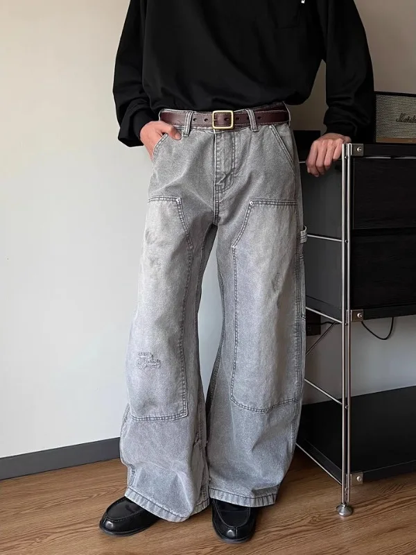 

Retro Waed Distred Denim Jeans Straight Leg Loose Fit Casual Pants for Men And Women American Sle Youth ular
