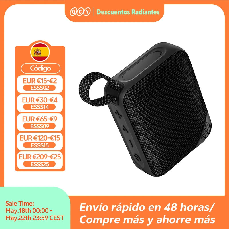 QCY SP2 Mini altavoz Bluetooth 5,3 inalámbrico graves profundos caja de sonido HIFI altavoz de luz RGB portátil IP67 subwoofer impermeable
