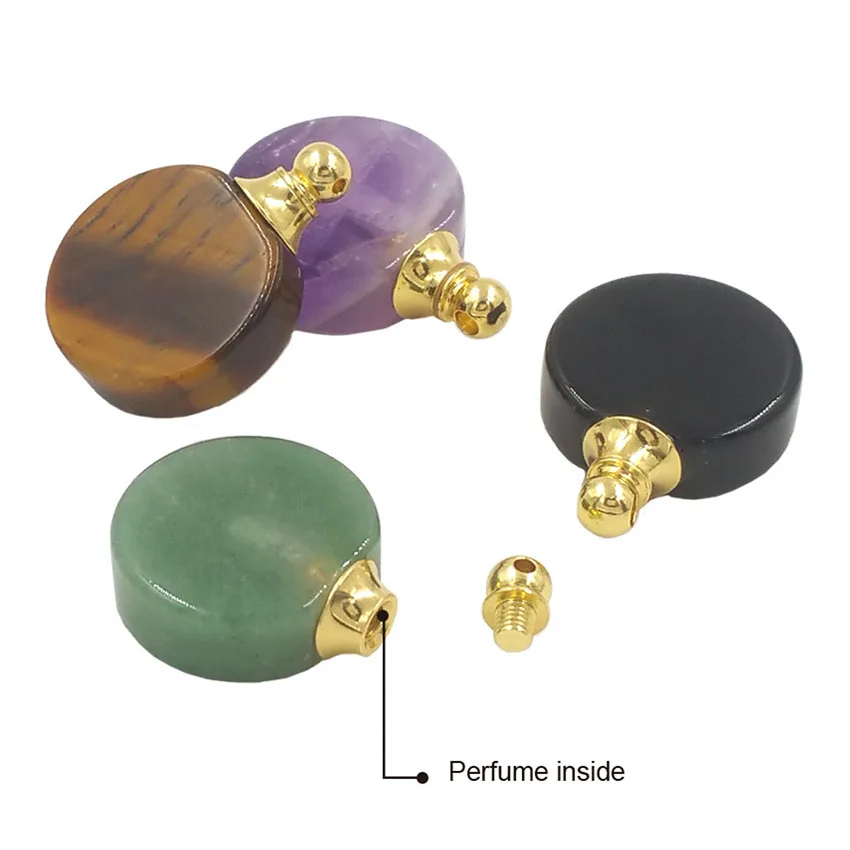 Crystal Round Stone Perfume Bottle Pendants Diffuser For Women Necklace Bracelets DIY Natural Amethyst Rose Quartz Agate Jewelry