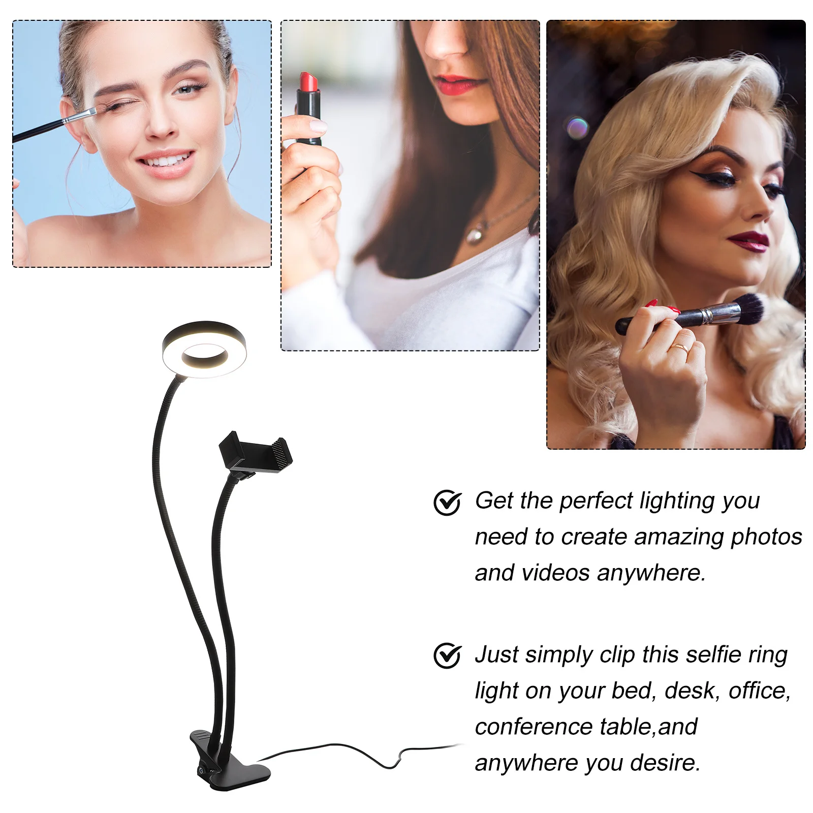 

Two in Light LED Selfie Ring Make up Broadcast Abs Adjustable Clip Cam Live Streaming Video Photography