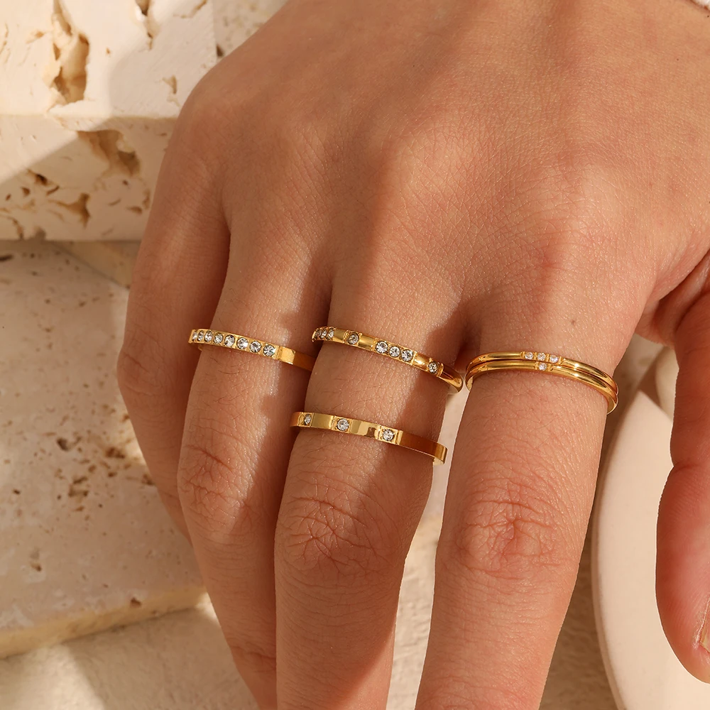 5pcs Dainty Rings Stainless Steel 18K Gold Plated Knuckle Rings For Lady Waterproof Minimalist Gold Rings For Women