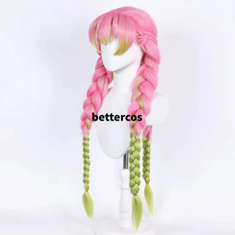 Mitsuri Kanroji Long Pink Green Heat Resistant Hair Authentic Cosplay Wigs + Wig Capc;3.k'6;d.a;