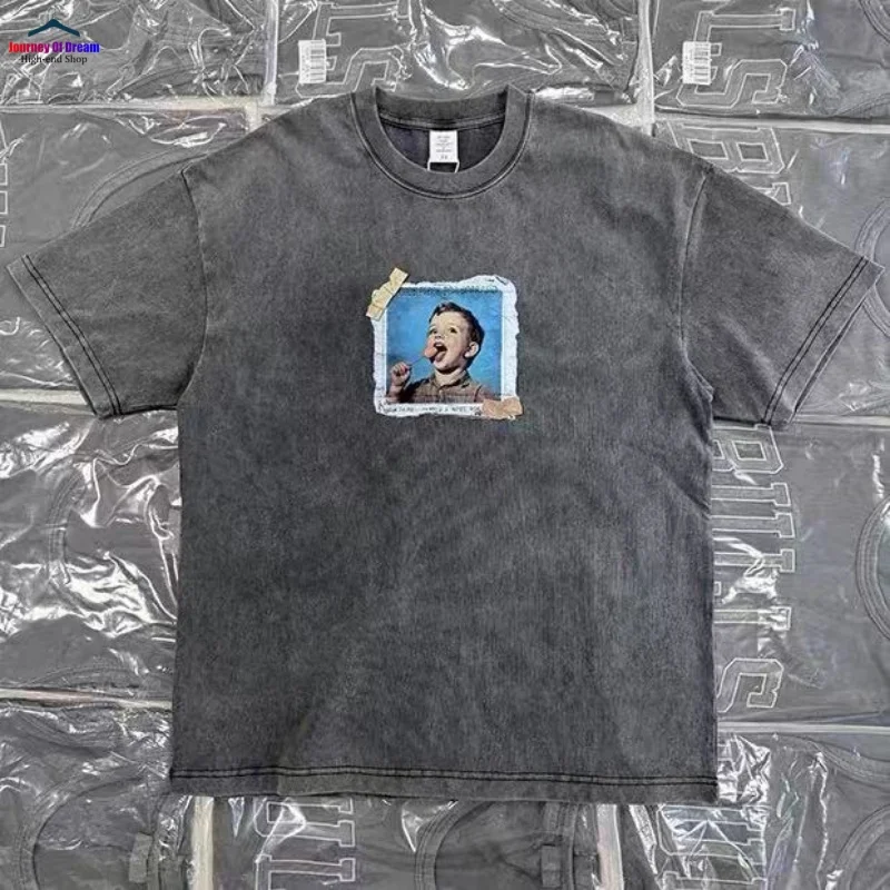 

Industrial Washed Fashion Retro T-Shirt 25SS Summer New Black O-neck High Quality Short Sleeve T-Shirt 2XL