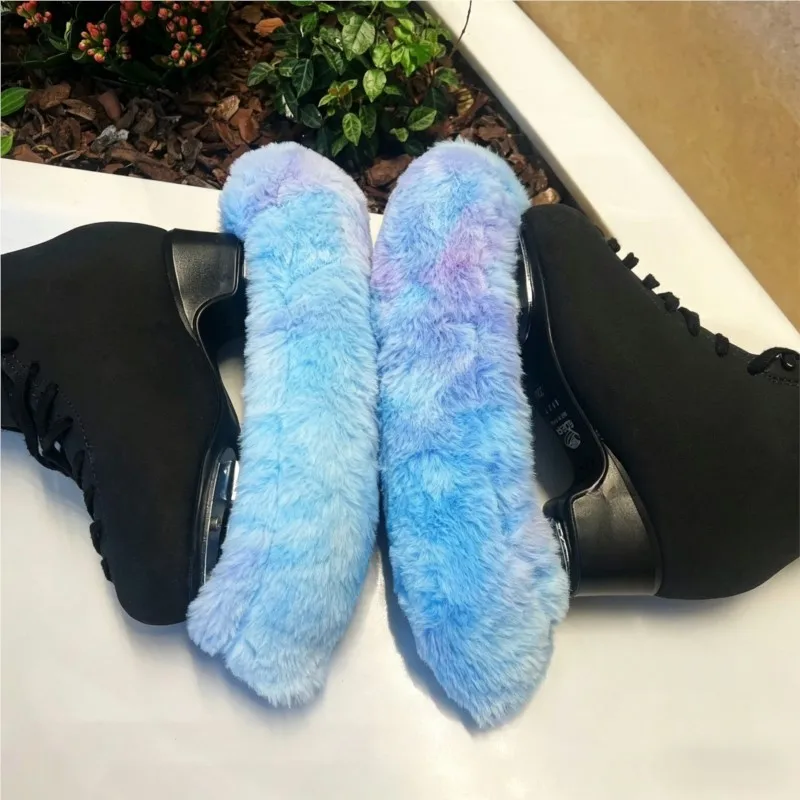 Figure Skating Soft Blade Cover Rainbow Pink Blue Bow Adult Water Absorbing Plush Rust Proof Scratch Resistant Ice Skate Guards