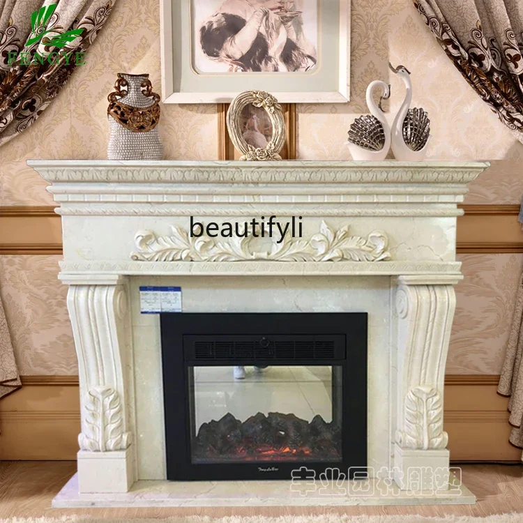 

Stone fireplace European carved fireplace stand TV background wall decorative cabinet living room ornament B06