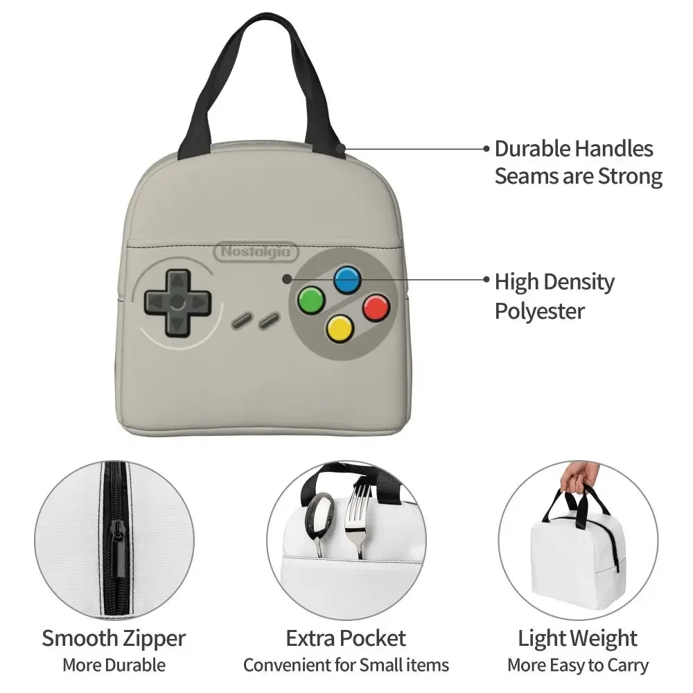 Retro Video Game Turbo Controller Portable Lunch Boxes Multifunction Gamer Lover Cooler Thermal Food Insulated Lunch Bag Kids