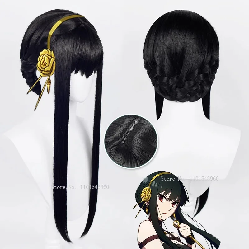 Yor Forger Cosplay Wig Anime Spy X Family Black Braids Heat Resistant Hair Wigs + Earrings + Hairband + Weapon Accessories