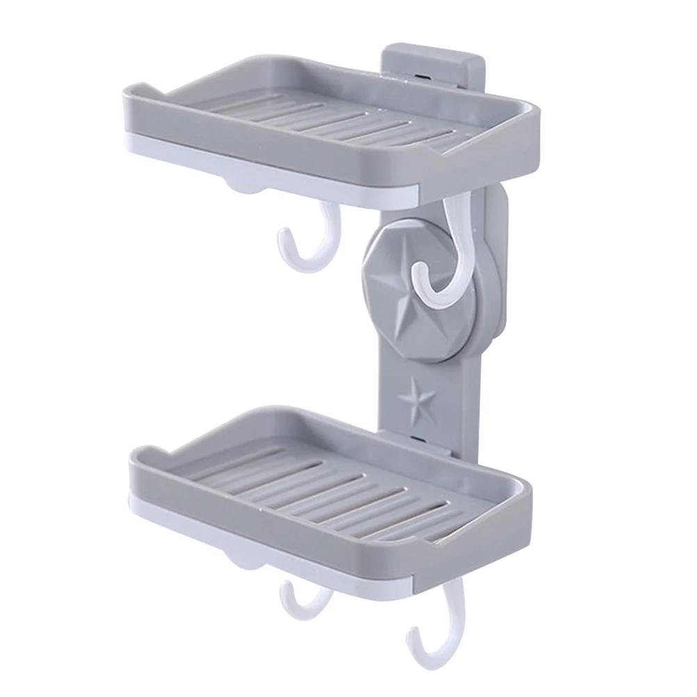 

Double Layer Soap Dish Holder Wall Mounted Suction Cup Rack Hook Tile Smooth Surface Bathroom Kitchen Drain Holes Strong