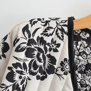 Zevity weibliche Vintage doppelte Blumendruckstraßen bis Cottonjacke Frauenhülle Langarm Casual Taschen Oterwear Chiques Topos CT2561 10 Hauptverkaufsmantel Major Early Floral - №4