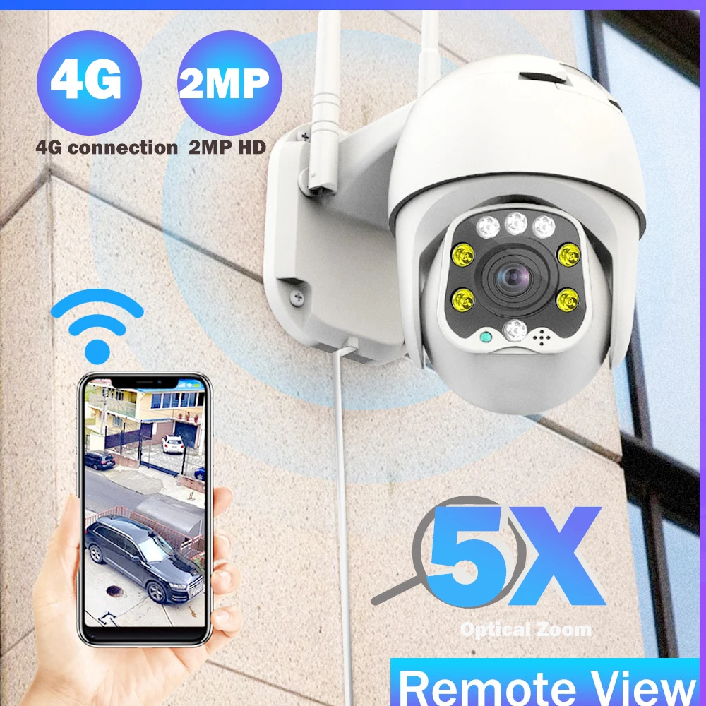 Camhi 4g Outdoor Security Camera 2.7-13.5mm Len 5x Optical Zoom Two Way Audio 360 View Ptz Video Camera Waterproof Surveillance