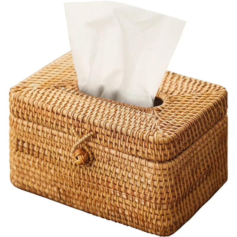 Handmade Rattan Tissue Box Simple Style Toilet Paper Cover Dispenser Bathroom Home Office Hotel Napkin Storage Container