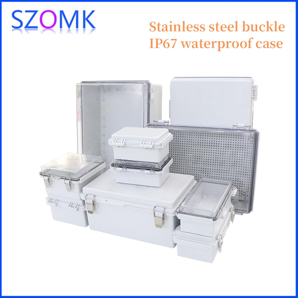 Factory OEM Plastic Junction Waterproof Box Metal Latches Buckle Lock Baseplate Ip67 PC ABS Outdoor Electrical Enclosure