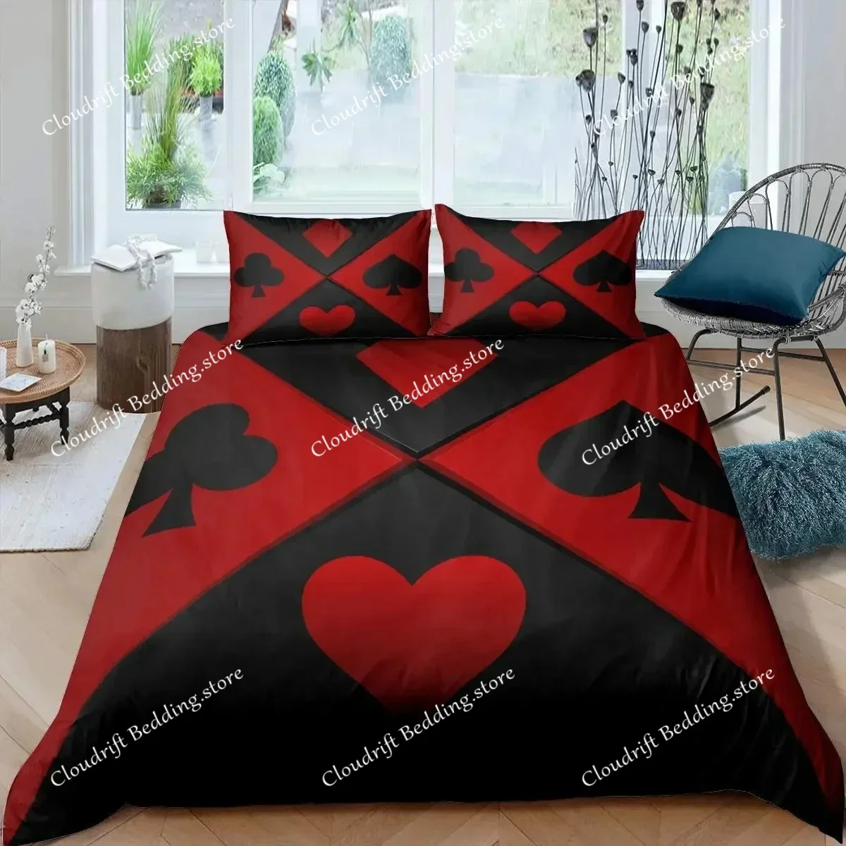 Poker King Queen Duvet Cover Modern Card Game Bedding Set Gamer Playing Comforter Cover Gambling Athletics Polyester Quilt Cover
