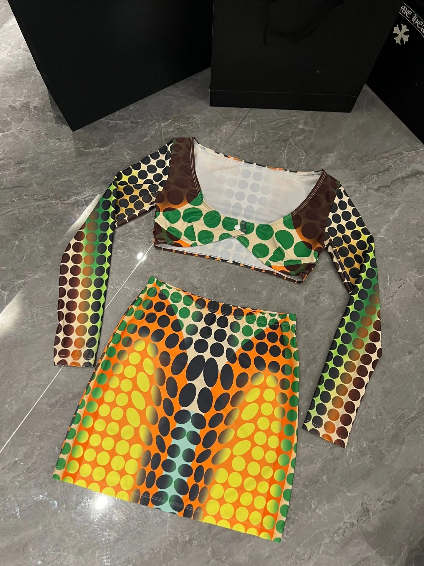 Visual Impact Polka Dot Bikini High Waist Long Sve Cover Up Sexy Ort Rock Separate Set Bademode Sport Fitn Fan Gear