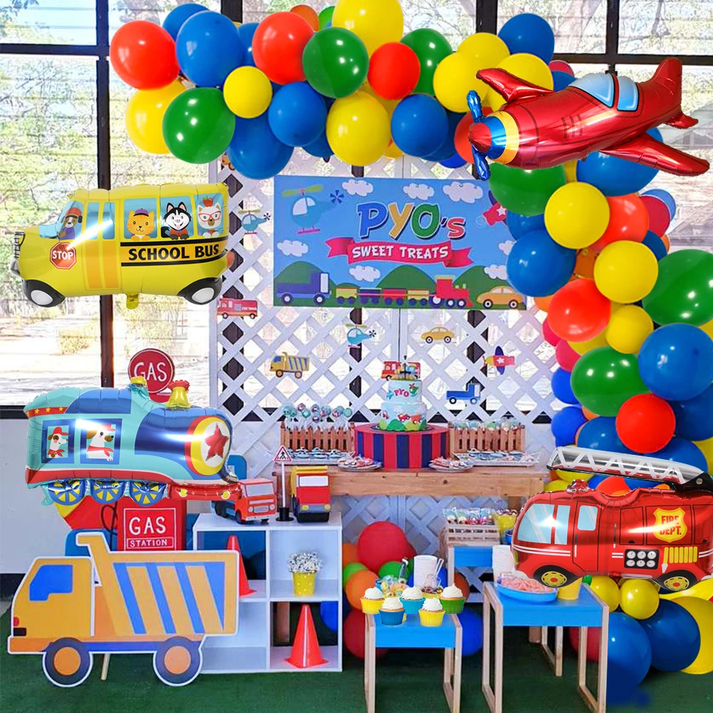 

Transportation Theme Birthday Party Decorations for Boy Red Yellow Blue Green Birthday Balloon Vehicle Traffic Theme Baby Shower