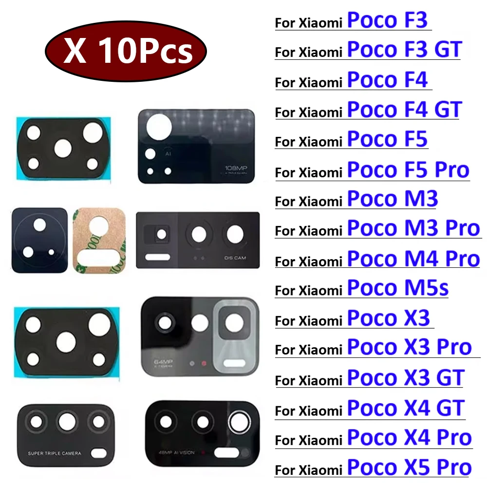 

10Pcs Rear Back Camera Glass Lens For Xiaomi Poco F3 F4 F5 M3 M4 M5 X3 X4 X5 Pro 4G 5G GT Adhesive Sticker