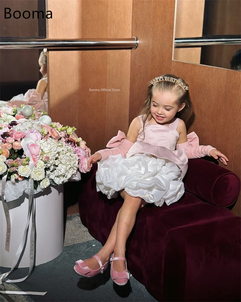 Booma Flowers Girl Dresses Pleat Tulle Spaghetti Strap Sleeveless Wedding Party Dress for Kids Girls Prom Gowns Customized image 5