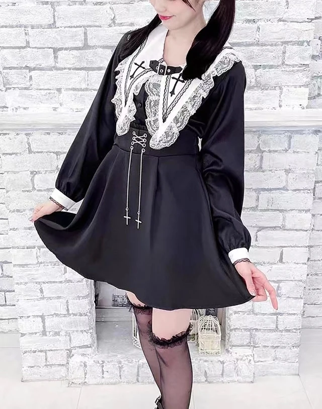 Japanese Classic Black Sweet Lace Long Sleeve Embroidery Shirt 2025 New Girls Cute Turn-down Collar Versatile Age-reducing Top
