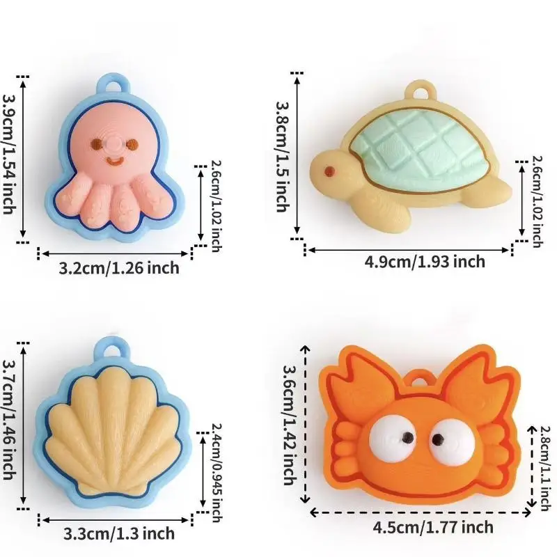 Niedlicher Tier-Schildkröten-Klicker-Schlüsselanhänger, Mini-Klicker-Mechanismus, 3D-gedruckter Schlüsselanhänger, Muschel-Krabben-Plastik-Knopf-Klicker-Schlüsselring – Detail 5