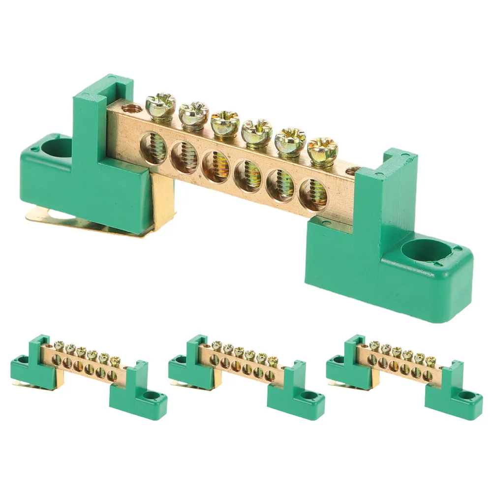 4Pcs Copper Bus Bar Ground Terminal Block 6 Positions Screw Terminal Electrical Grounding Strip for Car Boat Electric Box