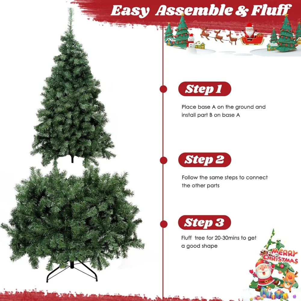 شجرة شجرة شجرة شجرة عيد الميلاد المميزة بطول 9 أقدام - 750 فروع و250 مصباح LED لديكور المنزل والمكتب والحفلات #6