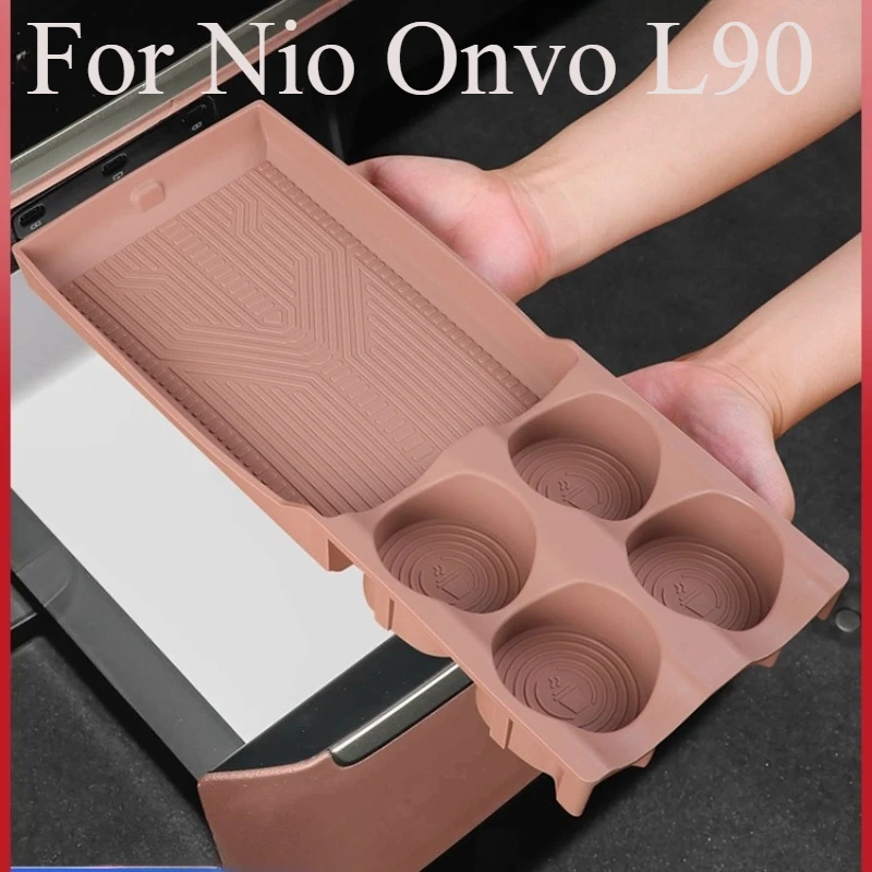 

For Nio Onvo L90 Rear Refrigerator Silicone Pad, Anti-Slip Cup Holder Mat & Drink Stabilizer Insert