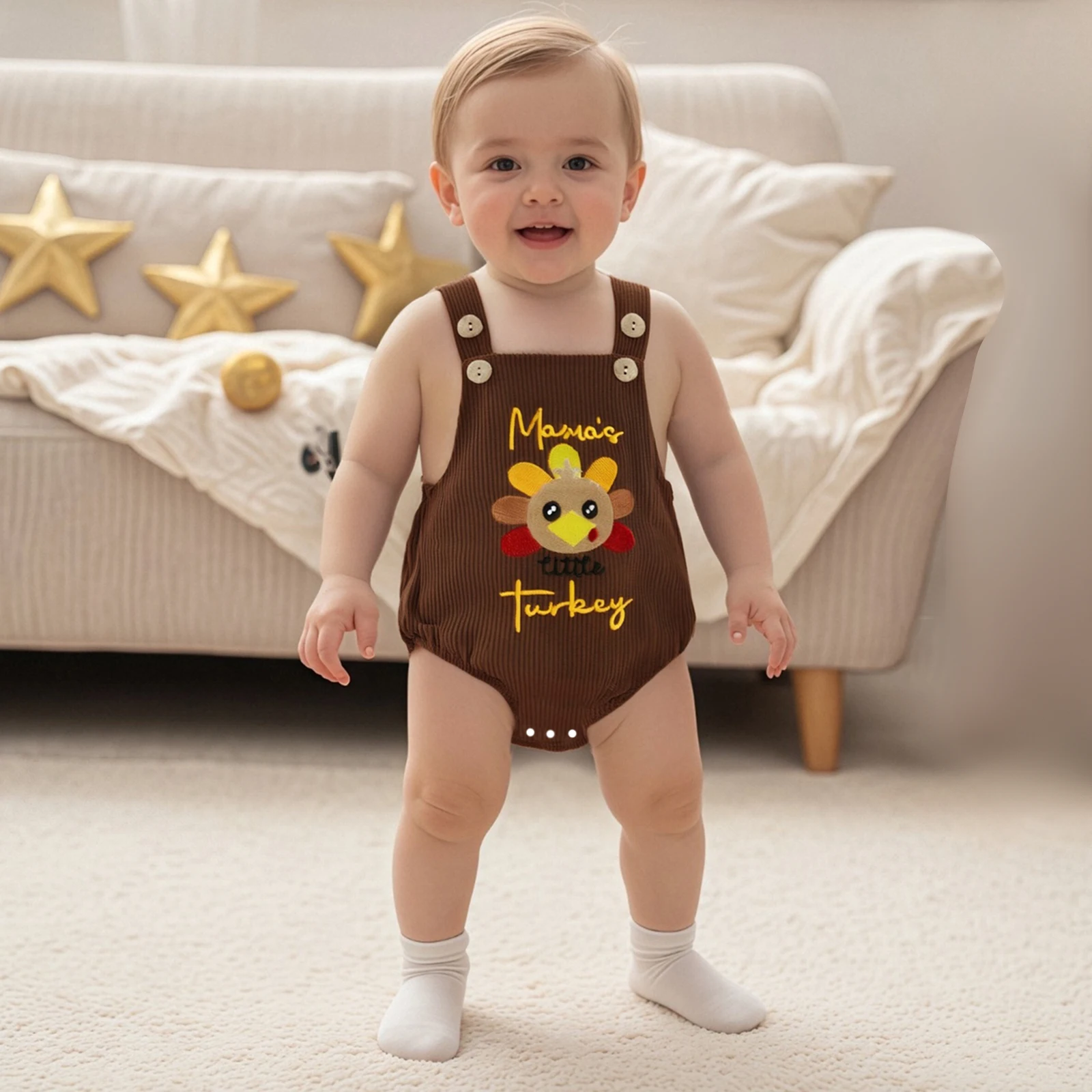 

Infant Baby Boy Girl Thanksgiving Outfit Mamas/Daddys Turkey Embroidery Romper Overall Newborn Thanksgiving Clothes