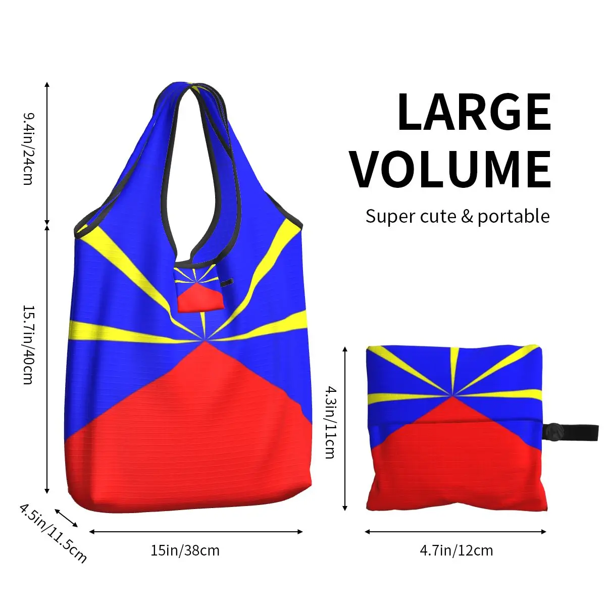 Custom 974 Reunion Island Flag Grocery Shopping Bags Shopper Shoulder Tote Bag Large Capacity Portable Reunionese Proud Handbag