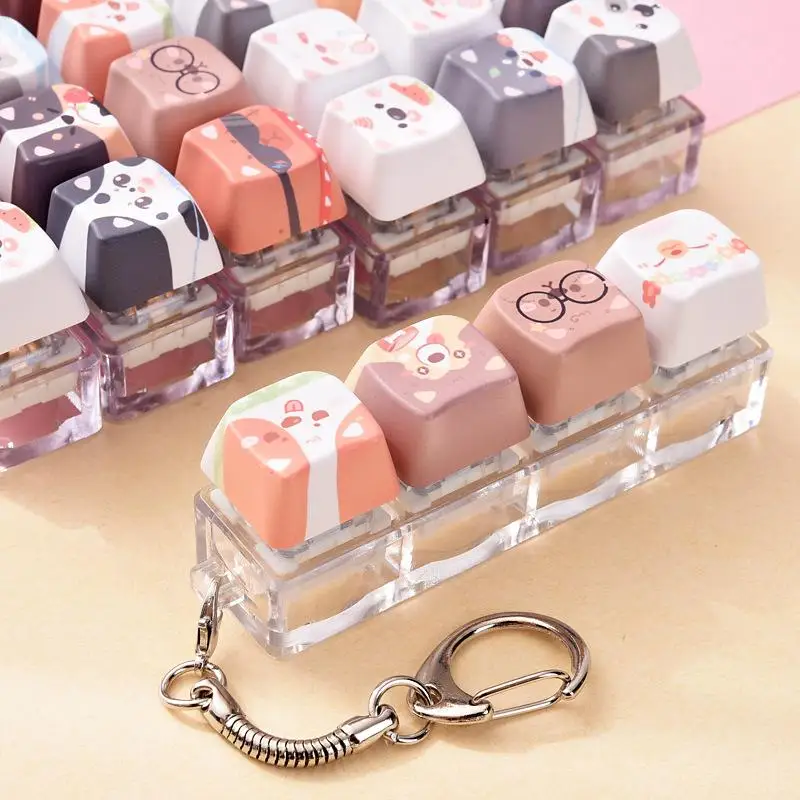 Niedlicher Katzen-Hunde-Anhänger, Stressabbau-Fidget-Schlüsselanhänger, Mechanischer Tastatur-Schlüsselanhänger, Hundethemen-Clicker-Fidget für Rucksack und Studium – Detail 3