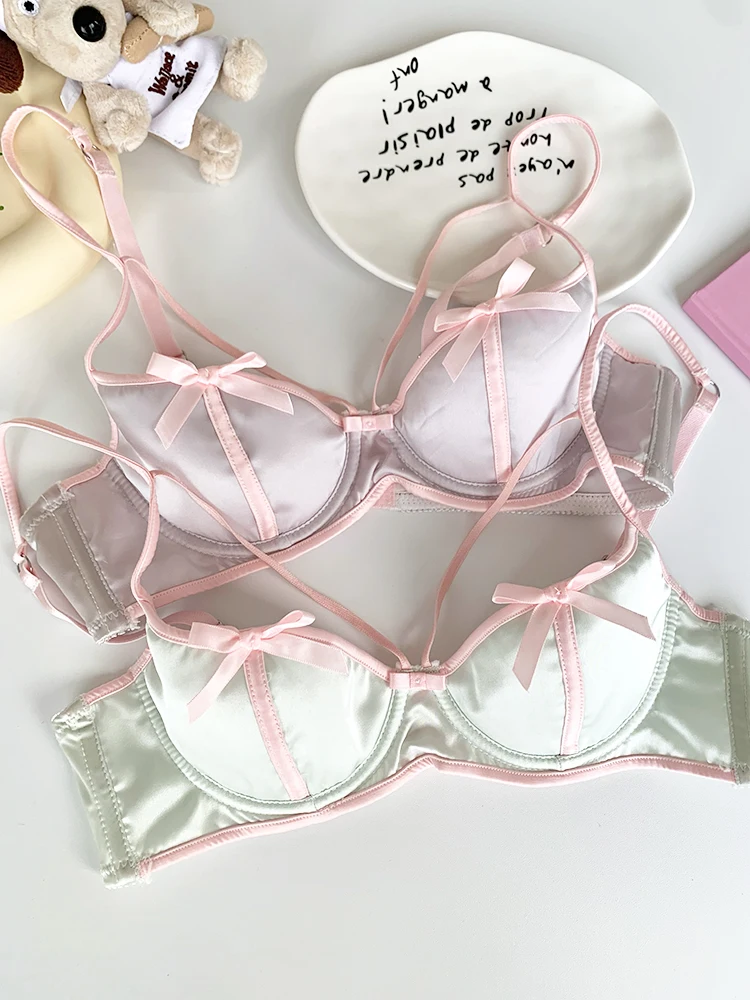 MOYISU Pure Girls Lingerie New Color Ding Sexy Bra Underwear Set Girl Underwire Thin Hollow Bow Pure Desire Bra Woman