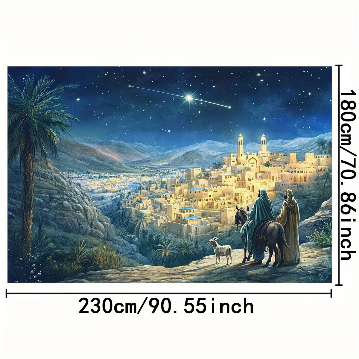 طائرة ثنائية الأبعاد قطعة واحدة معجزة عيد الميلاد: مشهد مرصع بالنجوم لبيثليهيم، يضيء زينة عطلةك! نسيج خلفية البوليستر
