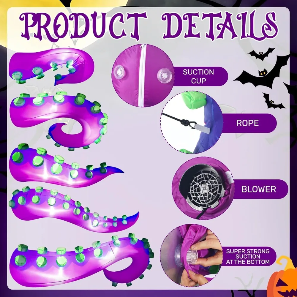 جودة عالية ترقية جديدة 5 قطعة 5 أقدام هالوين نفخ مضاءة الأخطبوط العملاق اللامسة مع المدمج في LED كسر