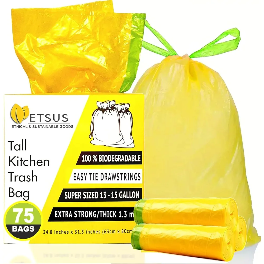 

US Shipping 13 Gallon Biodegradable Drawstring Trash Bags 75 Count Plant Based Compost Bags 1.3 mil Thick Heavy Duty Eco