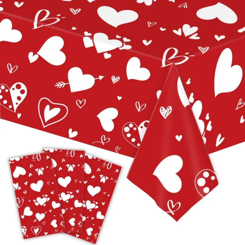 1pcValentine's Day Heart Tablecloth Proposal Engagement Wedding Anniversary Theme Party Red Heart Tablecloth Dining Table Decora